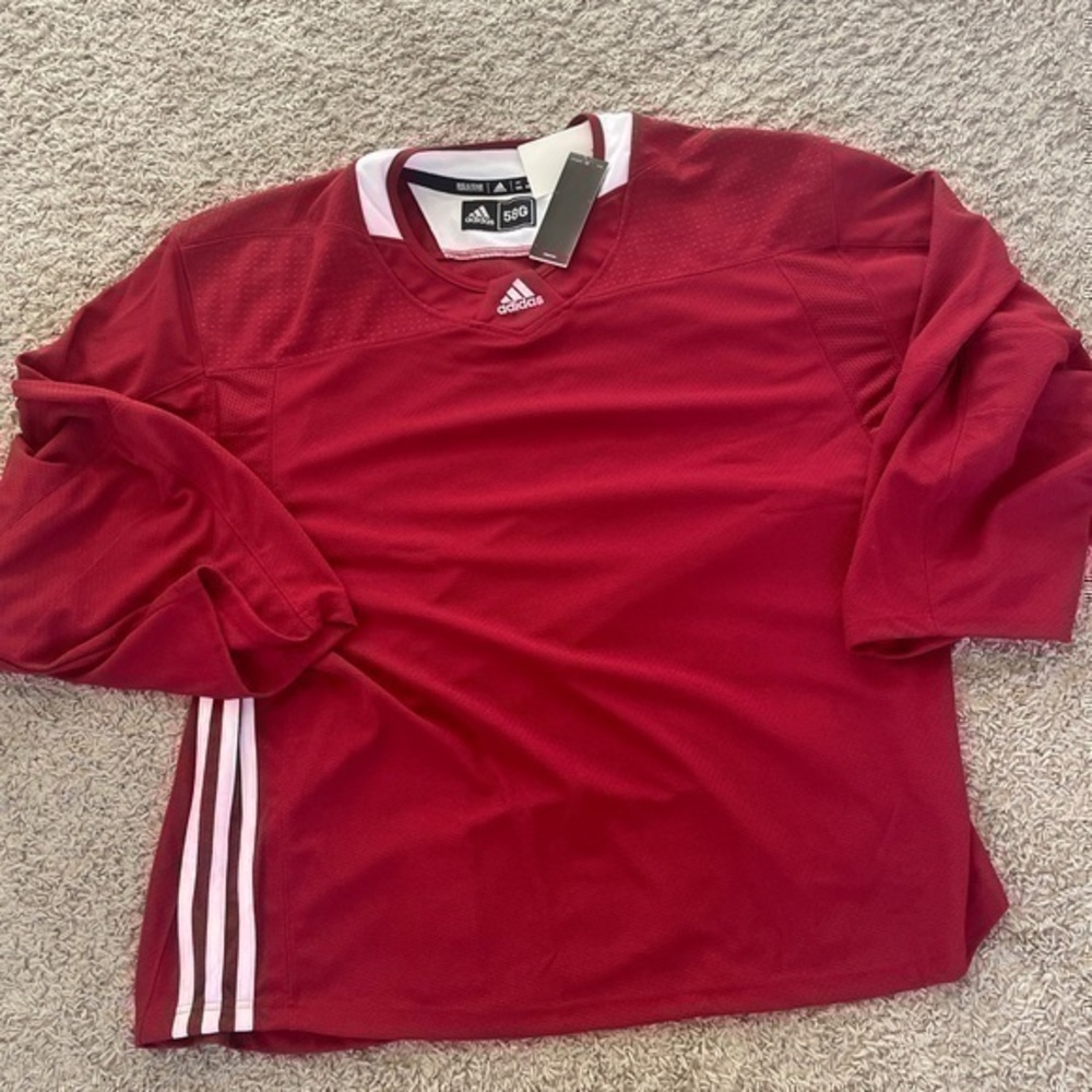 Adidas Three Stripes Blank Hockey Jersey DT8383 Harvard Red / White Men NWT